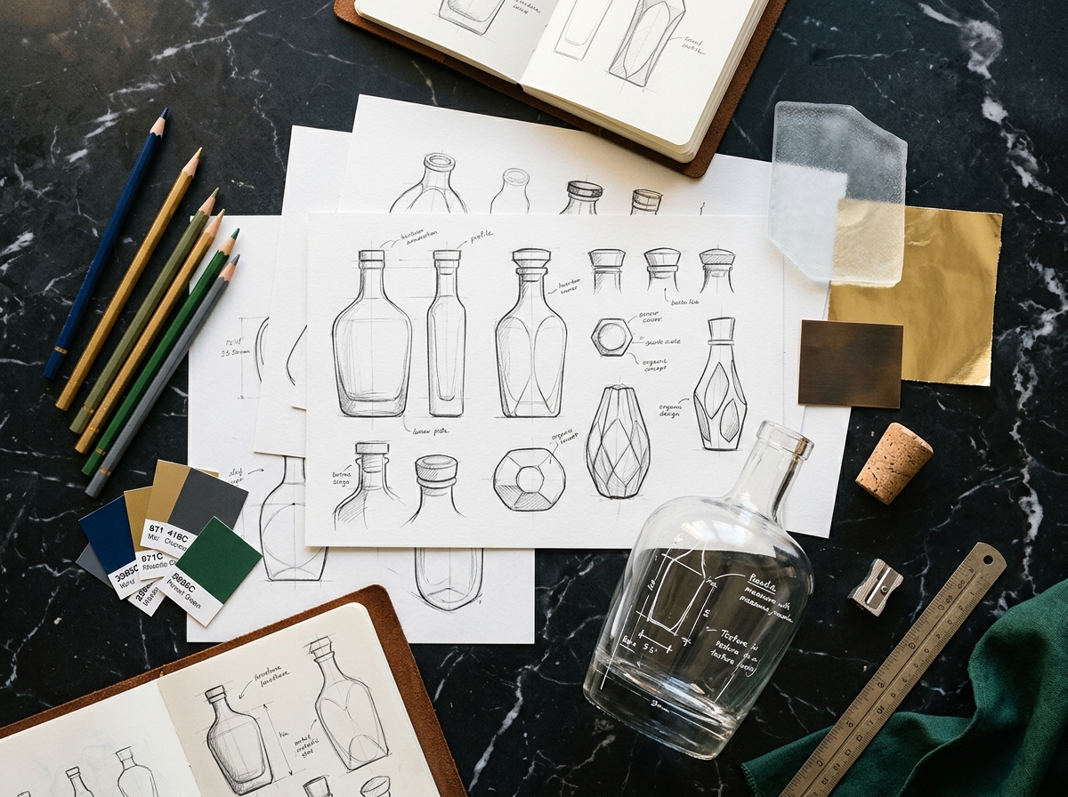 Processo criativo de design de garrafas